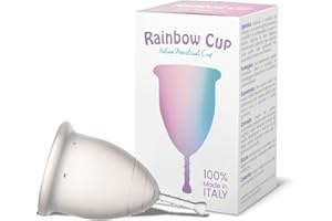 RAINBOWCUP Rainbow Cup, taza menstrual fabricada en Italia, de silicona médica sin látex y aditivos, cómoda, ecológica, segura, además de variantes, copa menstrual suave, transparente, talla 1