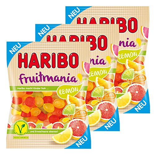 Haribo Fruitmania Lemon, 3er Set, mit 20 % Fruchtsaft, Gummibärchen, Weingummi, Fruchtgummi, im Beutel, 525 g
