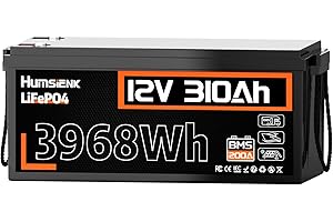 Humsienk Batería Litio LiFePO4 12V 310Ah, 3968Wh, 200 BMS con Protección de Baja Temperatura, hasta 15000 Ciclos, Batería Recargable para Autocaravana, Barco, Placa Solar y Caravana