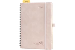 POPRUN Agenda 2026 Semana Vista Espiral 22 x 16,5 cm, Tapa Blanda, Regla Posicionable, Una Página por Semanal con Una Página de Notas, 100 GSM Papel EU, Rosa Pálido