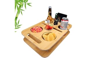 BOKALAKA Couchbar Snackbox, Sofatablett mit Snackschalen, Organizer Tablett, Holz Sofatablett für Sofa, Couch Bar mit Getränkehalter, Weinregal, Snackhalter, Couch Butler (Rechteckig)