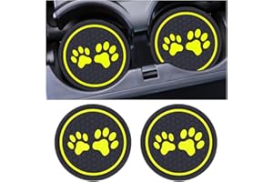 JNNJ 2 Pezzi Sottobicchieri da Auto, Sottobicchieri Auto Resistenti Alle Alte Temperature, Simpatici Sottobicchieri Pittura Zampa Universale per Auto, Sottobicchiere Antiscivolo Accessori(Giallo)