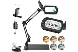 LHYNEE 2 in 1 Lampada con Lente di Ingrandimento Professionale, 10x Lente di Ingrandimento LED con Luce, Rettangolare Lampada da Tavolo con 5 Modalità Colore per Lettura, Riparazione, Lavoro Manuale