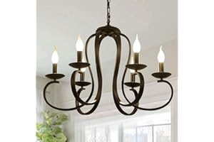 ‎GANEED Ganeed Kronleuchter Französisch Land Vintage Metall Kronleuchter Beleuchtung Kerzenstil Pendelleuchte Hohe verstellbare Metallkette für Bauernhaus Esszimmer Küche Insel Foyer Schwarz 6 Lichter