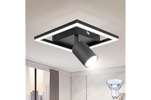 Dehobo Focos Led Interior Techo, Negra Mate Lampara Techo 18W con Focos Regulable, Moderna Lámpara de Techo Blanco Neutro 4000K para Cocina Dormitorio Salón Comedor, 5W Bombilla GU10 Incluida