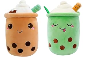 SPIRTUDE 2Pcs Boba Plush Matcha Milk Tea Plushie Stuffed Bubble Tea Plushies Squishy Pillow Soft Toy for Kids Girls and Boys 24cm (Green+brown Ice cream, 9.4"/24cm)