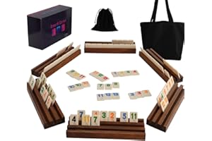 DREAMPLAY GIFTS Rummy Cup Original, 6 joueurs Rummy Cup avec 160 pions, 6 supports en bois, sac de rangement à cordon de serrage, sac à main pour tous les composants - Jeux de société classiques pour la famille et