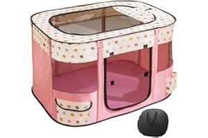 Floving Niche pour Chien 70x55x45cm Parc pour Animaux Pliable Rectangle Salle de Livraison Nid de Chat Cabane pour Chat Maison pour Chiot Chenil fermé Tente pour Animaux avec Sac de Transport (Rose)