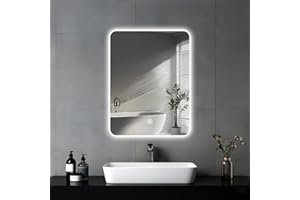 JAMUBOCHE LED Bathroom Mirror For Over Sink, 45 x 60cm Electric Vanity Mirror With Backlit Lights For Shower Shaving, Wall Mounted Dimmable 3 Color Lighting, IP54, Vertically Only