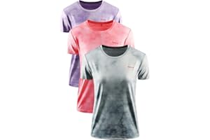 YAWHO Damen Sport T-Shirt 3er Pack Funktionsshirt Laufshirt Fitness Shirt Trainingsshirt Kurzarm Rundhals Atmungsaktiv Schnelltrocknendes für Running Workout Gym