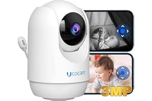 UCOCARE 3MP Camara Vigilancia Bebe Compatible con Alexa, Vigilabebes con Camara, Visión Nocturna Color, Monitor Temperatura Humedad, Detección Sonido, Canciones Cuna, Seguimiento Automático