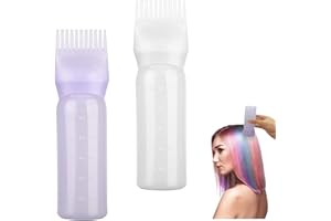 FINEASY 2 Pcs Hair Dye Brush Bottle, Root Comb Applicator Bottle Hair Dyeing Bottle Brush Hair Coloring Dye Applicator Scalp Treament,Hair Oil Bottle for Salon Home DIY Shampoo,White Purple