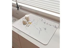 SOQKEEN Drying Mat for Kitchen Counter, 20"×16" Dish Drying Mat Super Absorbent Hide Stain Draining Mat with Non-slip Rubber Backed, Quick Drying Mat for Coffee Machine Sink Dish Rack Marble Worktop
