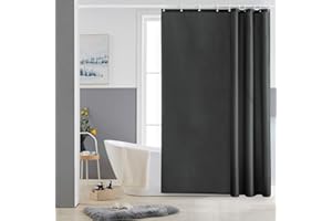 FURLINIC Cortina Ducha Tela Antimoho,Poliéster Cortinas de Baño Decorativas Impermeable & Lavable,Gris Oscuro Duchas de Baño Cortinas Esquina con 10 Aros Cortina Ducha-150x180cm.