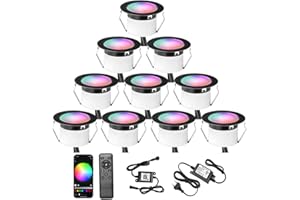 WIFI Spot LED Encastrable Extérieur RGBW-GEYUEYA Home Ø45MM 12V RGB/Blanc chaud Contrôleur Étanche IP67 LED Lumières de terrasse pour Patio Path Steps de jardin avec télécommande 24 touches