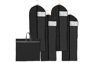 YoniYa 4PCS Copriabiti Antipolvere 180 * 60cm,Borsa Porta Copripolvere Traspirante per Abiti da Sera Lunghi Costumi da Sposa (Nero)