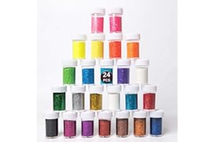 Seatek 24 Stück Bastel Glitzer Set, 24er ×17g Glitzer,24 Farben Glitzerpulver, Die Dosen sind mit kleinen Löchern, ideal Karten herstellen, Dekorieren, Papier, Basteln für Kinder usw