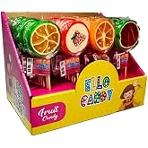 HEllo Candy Meyve Şekilli Lolipop &Ccedil;ubuklu Şeker Seti, 4 Farklı Meyve Aromalı, Renkli Şeker Standı 25 Adet