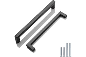 PinLin 5 Pack Cabinet Handles Stainless Steel Bathroom Dresser Cupboard Pulls Hole Centre 192mm Width 12mm Black Square T Bar Handle