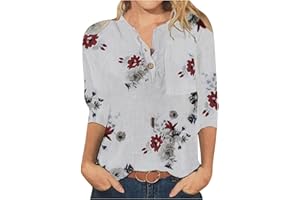 MICKURY T-Shirts FüR Damen,Sommer Tops FüR Frauen Kurzarm GemüTlich Mode LäSsig Vintage Bedruckt T Shirt Knopfausschnitt T Shirts Damen Blusen