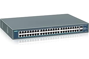 YuanLey Switch PoE Gigabit de 48 Puertos No Gestionado con 2 SFP 1000Mbps, Conmutador de Red PoE+ 802.3af/at 800W 50 Puertos, Conmutador Power Over Ethernet Metal para Montaje en Bastidor