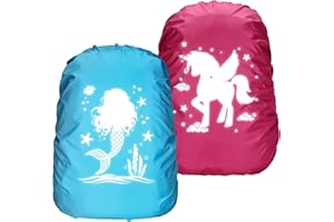 Ycaaeo 2 Piezas Funda Impermeable para Mochila, 35L Funda Impermeable Mochila, Cubre Mochila Impermeable, Funda Impermeable Reflectante - Sirenas - Unicornios - Mariposas