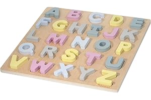 Kindsgut puzzle alfabeto ABC in legno dai colori tenui, materiali ecologici, privi di sostanze nocive, Hannah, rosa e grigio