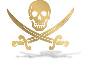 ERREINGE STICKER PRESPAZIATO ORO 12cm - Calico Jack Pirata Pirate Teschio Skull - Adesivo Decal Decalcomania Vinile Murale Laptop Auto Moto Casco Camper