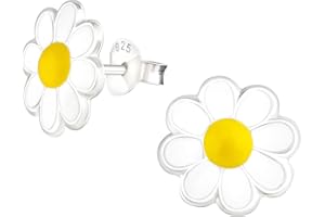 Laimons Orecchini da bambina in argento Sterling 925 a forma di fiore bianco giallo dolce 10 mm, Argento sterling