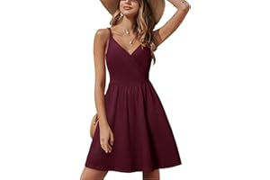 Styleword Women's V-Neck, Sleeveless, Floral Summer Dress, Swing Dress, Adjustable Spaghetti Straps, Strap Dress, Midi Dress, Beach Dress with Pockets