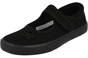 Clarks Girl's Hopper Go School Plimsolls | Durable Canvas Upper | Floral Detailing | Machine Washable | Wide Fit Available