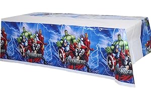 MIZT Avengers Party Tischdecke, Größe 180 x 108 cm, abwischbar, mehrfach verwendbar, Tischtuch, Dekoration, Geburtstag, Mottoparty, Marvel Superhero Party-Zubehör Rechteckige Plastik Tischdecke