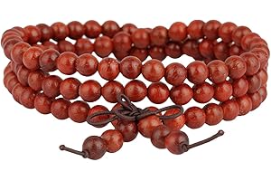 KYEYGWO Mala Bracelet Perlé Unisexe, Élastique Protection Collier Bouddhiste de 108 Perles en Bois avec Nœud Chinois 25"
