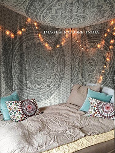 Schimmernden Silber Ombre Mandala Tapisserie Königin, Bohemian Mandala, Psychedelic Wandbehang Tapisserie, Hippie Hippie Elefant Größe 220 * 240 cms von raajsee - 3