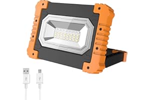 Faro LED Ricaricabile NATPOW Faretto LED Batteria con Cavo USB, Luci da Lavoro Portatile, da Lavoro, Officina, Rotazione di 180°, per Cantieri, Garage, Officina