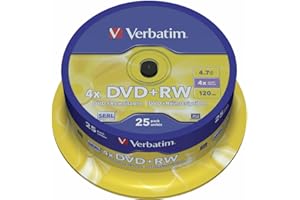 Verbatim 43489 4.7GB 4x Matt Silver DVD+RW - 25 Pack Spindle