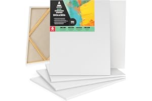 Arteza Large Stretched Canvas, Pack of 6, 61 x 76.2 cm, 100% Cotton 8-oz Primed Blank White Canvases for Oil Painting and Acrylic Pouring