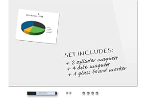 ‎BE!BOARD Be!Board SY489 Große Glas-Magnettafel / Whiteboard rein-weiß 90 x 60 cm + 6 Magnete + 1 schwarzer Stift