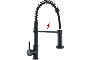 HUAHOMDY Niederdruck Armatur Küche Schwarz Wasserhahn Herunterziehbare Brause Niederdruck Küche 360° Drehbar Wasserhahn Küche Küchenarmatur mit 3 Schläuche Kaltem und Heißem Wasser Vorhanden