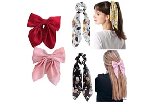 Hair rubber bands scrunchy combo withj bow tie elastic scarf fabric for women and girls pack of 4 Scrunchies (Random color) W
