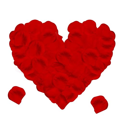 Jsdoin 1200 Pieces Silk Rose Petals, Artificial Red Rose Flowers No-Taste Fade Emulation Rose Petals for Romantic Scenes Wedding Anniversary, Confession Decoration,Birthday (Red)