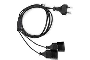 CHEVVY 2 in 1 Cavo di Prolunga con Spina EU Piatta Prolunga Elettrica 2,1 Metri Prolunga Piatta Nero Spina Europea con 2 Prese Piatte per TV Computer Monitor Lampada