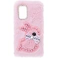 YKTO Fluffy hair Rabbit Case for Vivo Y16 kawaii Shaggy phone Covers Cute Rabbit Cases Girl Fluffy Phone Case Furry Case Faux Plush Stuffed Phone Cover Girls Case,Pink Pearl Rabbit