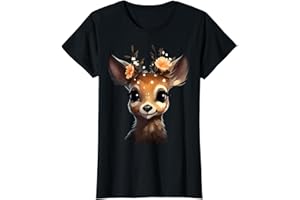 GOLDENER HIRSCH MIT BLUMEN TRACHTENSHIRT DAMEN Reh Hirsch T-Shirt Damen Trachtenshirt Dirndl Shirt Trachten T-Shirt