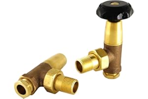 SMR Bathrooms BNB-1/2-B Black Old School Radiator Valves (Angled Manual), Un-Lacquered Brass