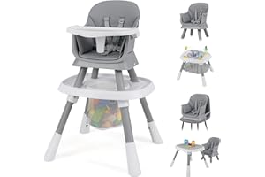 COSTWAY High Chairs for Babies and Toddlers, 16 in 1 Convertible Highchair/Table Chair Set/Building Block Table/Booster Seat with Removable Tray, Safety Harness (Grey)