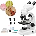 Svbony SV605 Binocular Compound Microscope, 80x-1600x Magnification Microscope with Dual LED Illumination Mechanical Stage, Biological Binocular Microscope for School Laboratory Home Education
