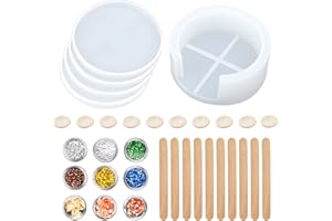 CKJ 5 pièces moule de dessous de verre en résine, Moule à sous-verre rond en silicone avec boîte de rangement pour sous-verres, moule pour la bricolage d'artisanat de coulée de résine