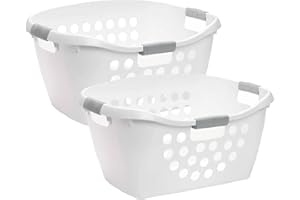 Panier à linge en plastique - Volume 50L - 2 pieces - Fabriqué en France - Panier linge blanc robuste - Corbeille à linge extra large avec trous de ventilation et poignées souple - LaundrySpecialist