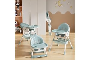 WILLONIN Chaise haute pour bébé enfant 4 en 1 réglable avec harnais 5 points, de la naissance à 6 ans,Réglage rétractable à 4 positions, plateau de service, Vert